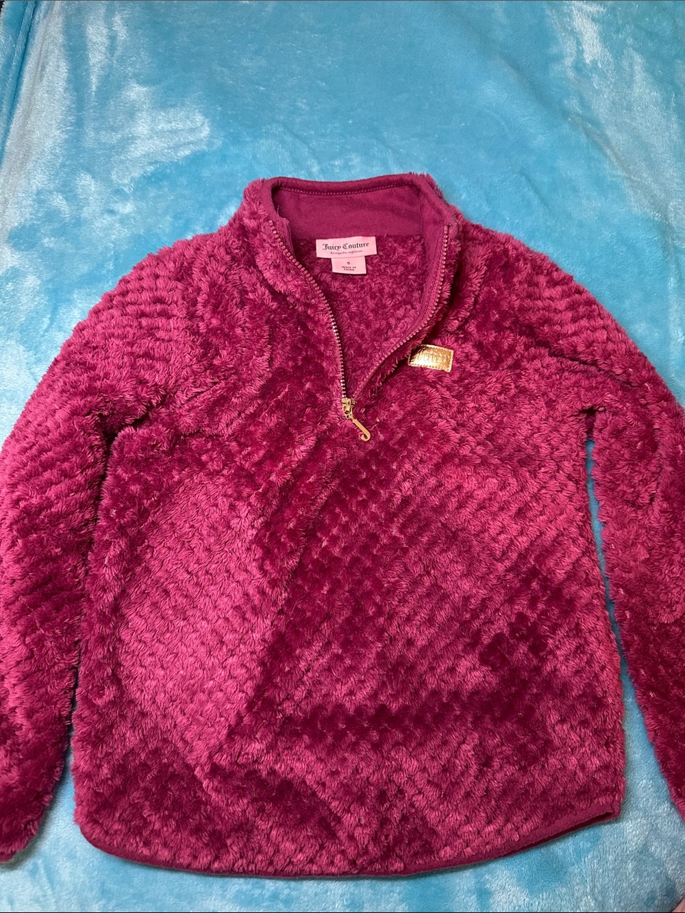 Juicy Couture Plush Half-Zip Pullover - Deep Raspberry